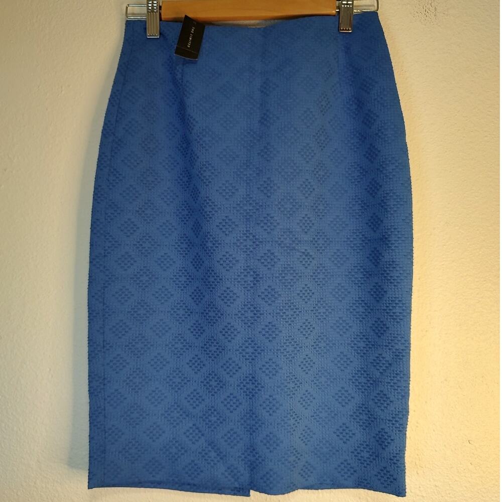 The Limited Cobalt Blue Textured High Waist Side Zip Back Slit Pencil Skirt 0